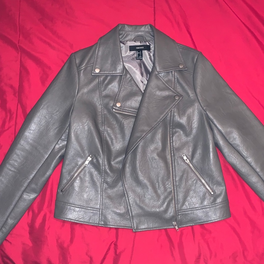Grey Leather Material Jacket